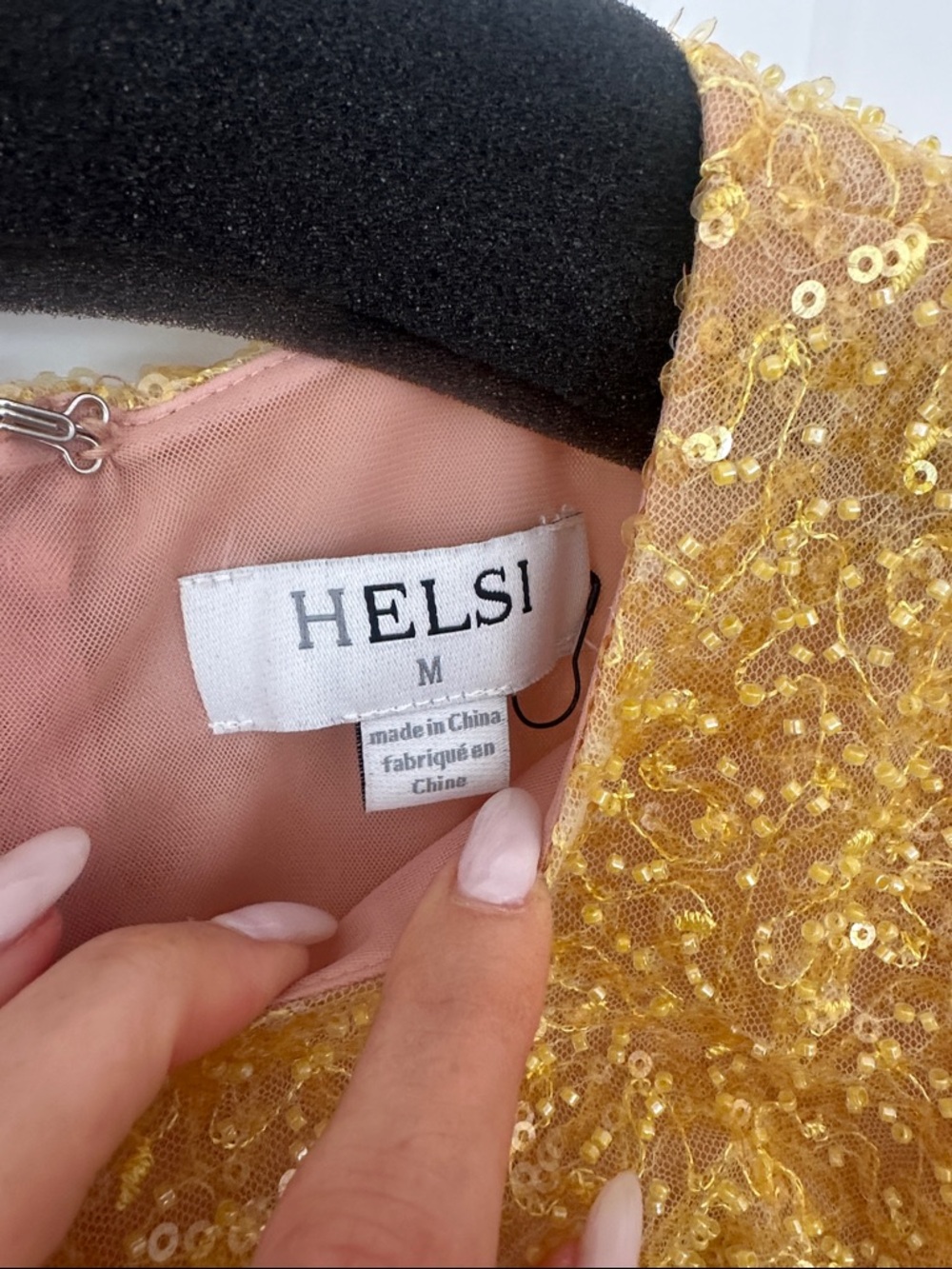 Gold Sequin Long Sleeve Floral-Embellished Evening Dress - Picture 2 of 9